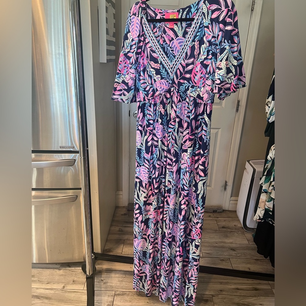 Lilly Pulitzer Pink and Blue Patterned Maxi Dress